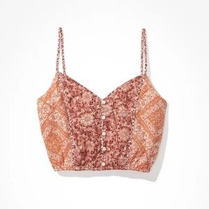 American Eagle Printed Crop Cami Sz Medium Adjustable Straps Cotton Linen Blend